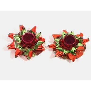 Vtg MCM Shiny Metallic Foil Christmas‎ Candlestick Holders Starburst RARE